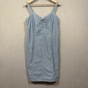 Vtg Faded Glory Denim Sleeveless Dress 10 Y2K Babydoll LaceUp Grunge Western